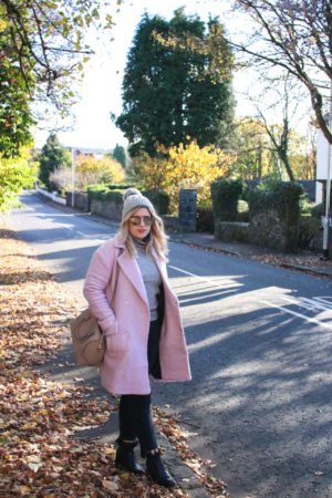pink coat winter outfit autumn