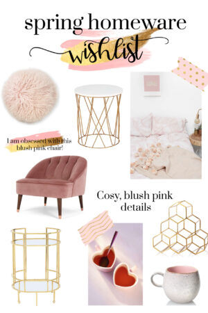 spring homeware wish list. blush pink, gold interiors