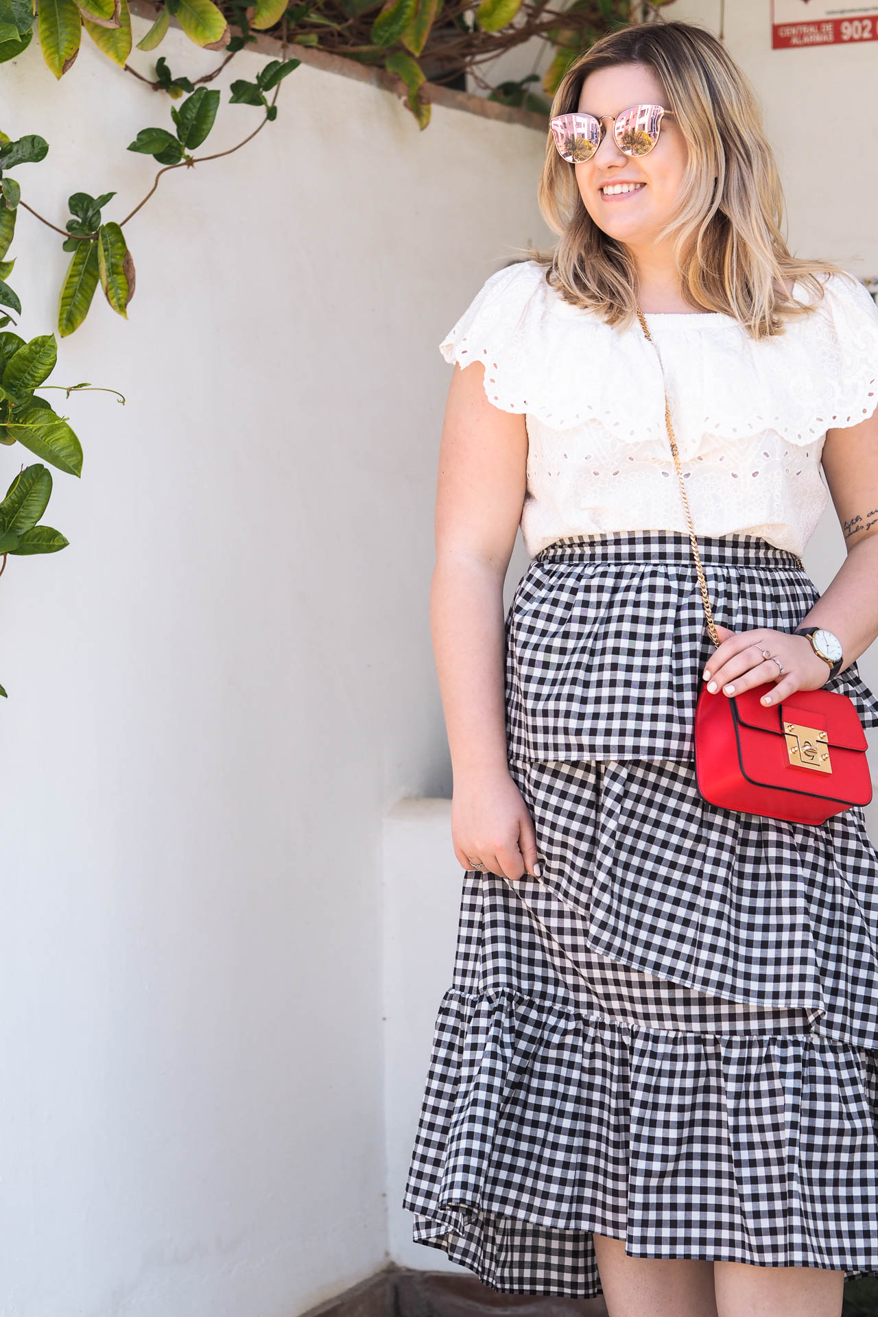 gingham skirt spring style outfit