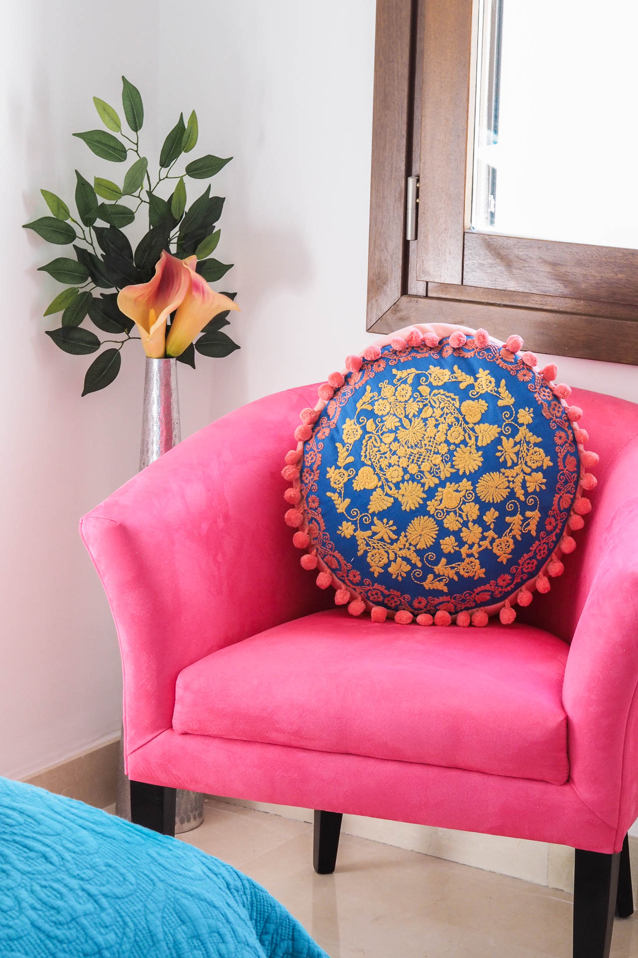 spanish bedroom pink chair interiors